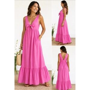 NEW! JL Luxe Cotton Maxi Summer Dress Hot Pink SZ M